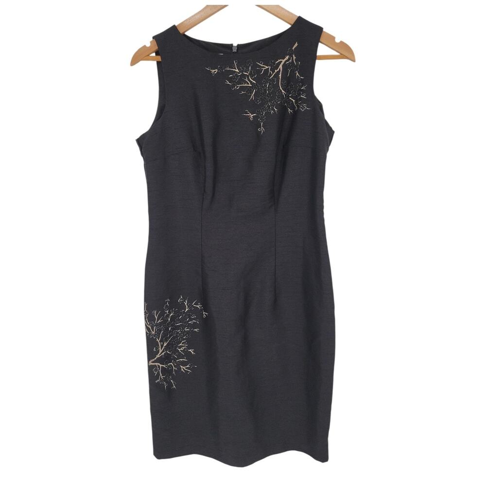 Vintage AGB Sheath Dress Black Embellished Floral Dark Romantic Party 90s Size 8